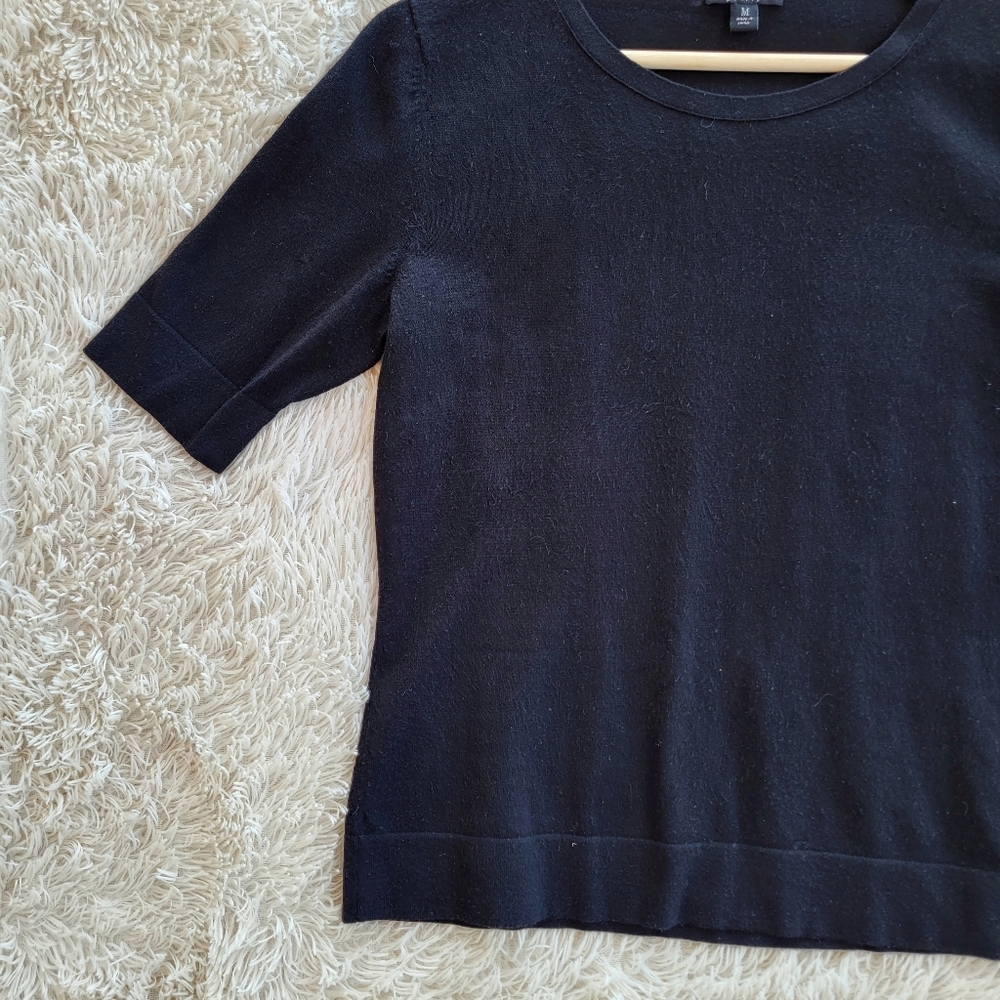 Lafayette 148 Basic Black Knit Short Sleeve Top - Picture 3 of 5